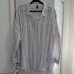 Wild Fable White and Grey Linen Striped Button Down